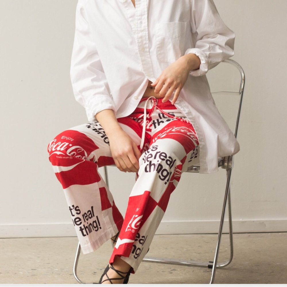 Vintage 1970’s women’s 100% cotton S Coca-Cola flare drawstring red white pants - Picture 16 of 16